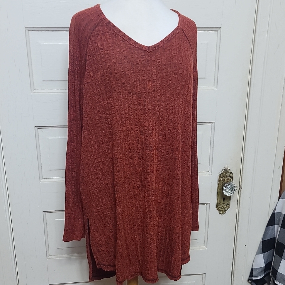 Rust Red V-Neck Sweater tunic 2x